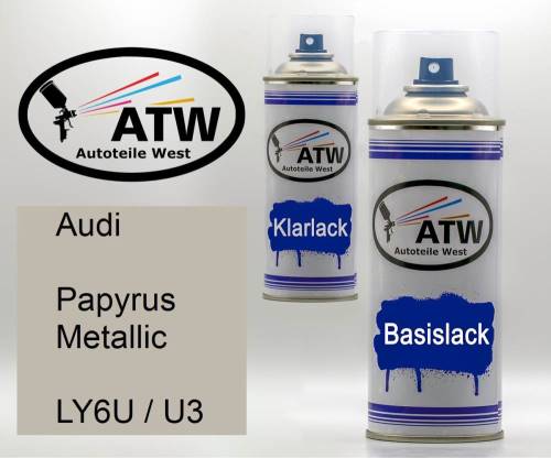 Audi, Papyrus Metallic, LY6U / U3: 400ml Sprühdose + 400ml Klarlack - Set, von ATW Autoteile West.